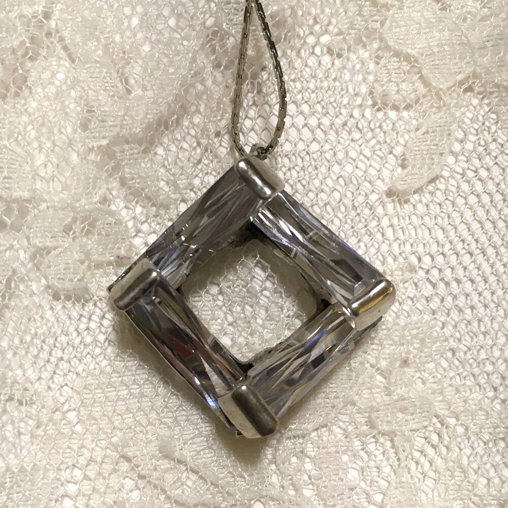 Vintage Crystal Prism Pendant Necklace Silver Tone Layered Geometric Statement